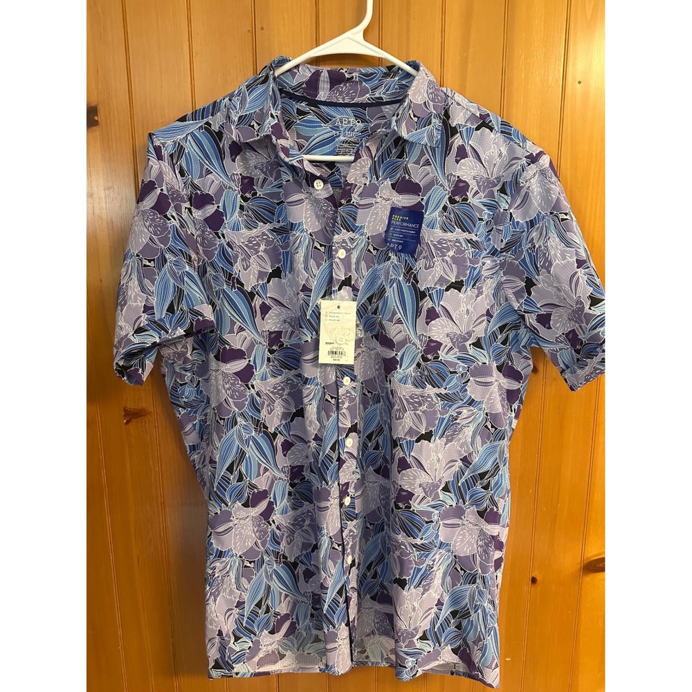 Apt 9 Premier Flex Performance NWT L Tall LT Floral Button Down Shirt Purple